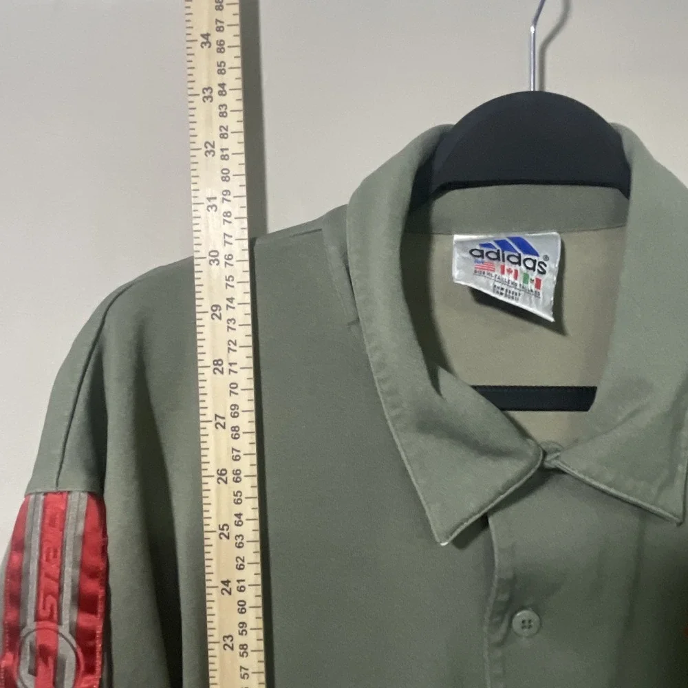 Vintage Adidas Originals Green 3 Stripes Knit Short Sleeve Button Up Mens XL Y2K